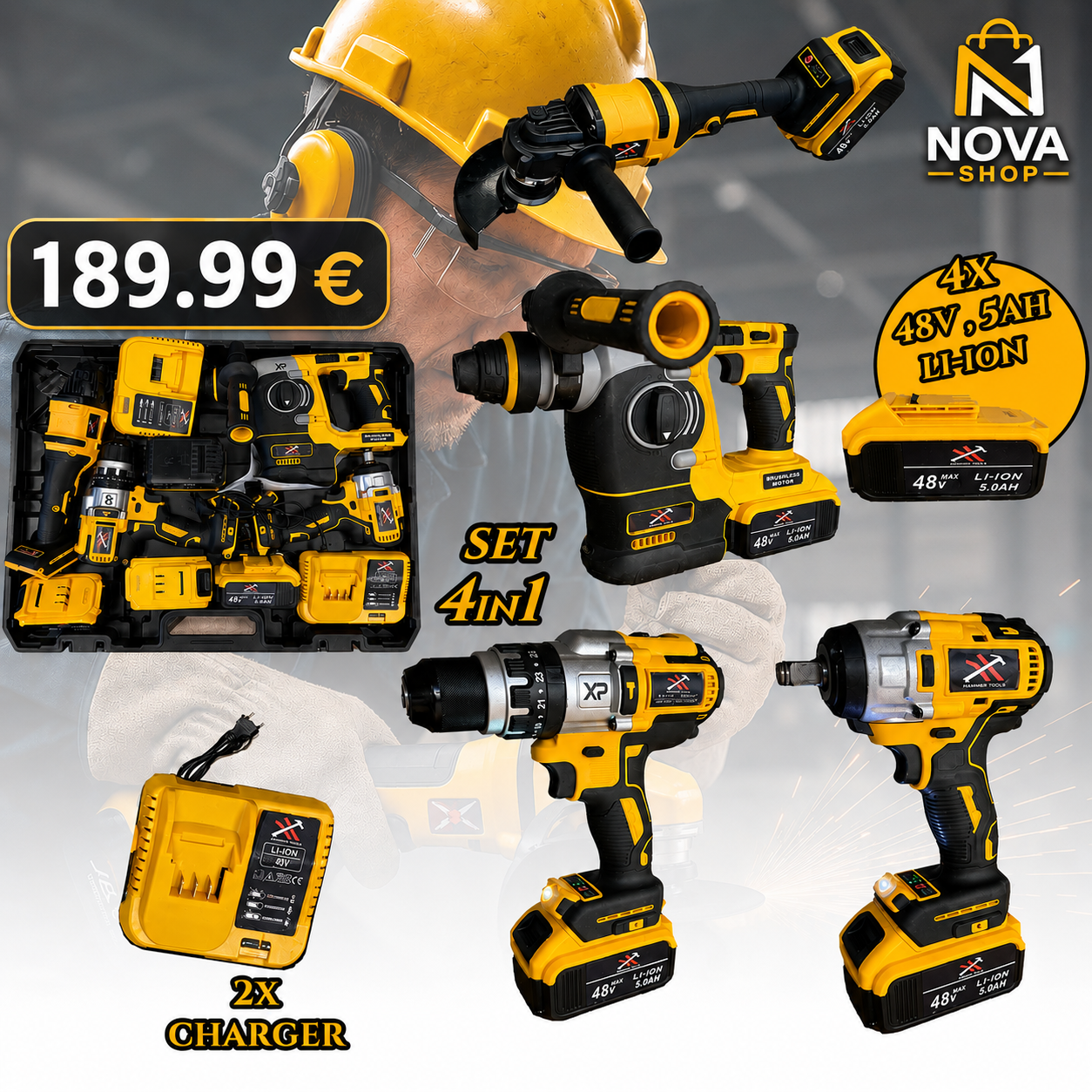 HAMMER TOOLS 4u1 Set - 4x48V Li-Ion